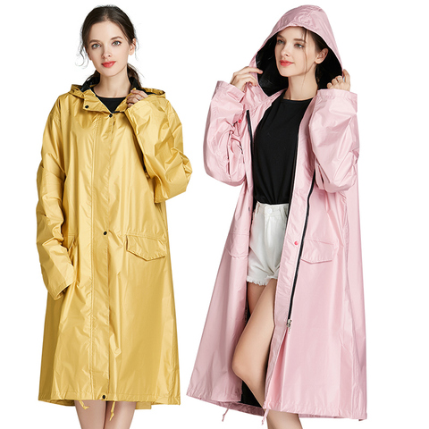 Freesmily Women's Long Thick Rain Coat Stylish Waterproof Raincoat Rain Poncho Cape With Hood Sleeves and Pocket ► Photo 1/6