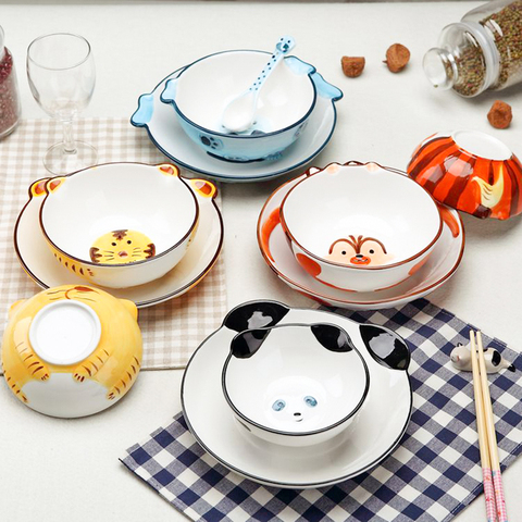 1 Set Forest Relief Handpainted Ceramic Dinnerware Set Porcelain Animals Tableware Set Plate Bowls for Kids Children ► Photo 1/1