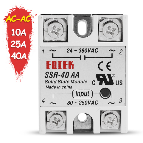 Single Phase Solid State Relay AC-AC SSR 10A 20A 40A SSR-10AA 80-250V AC TO 24-380VAC SINOTIMER Rele ► Photo 1/6