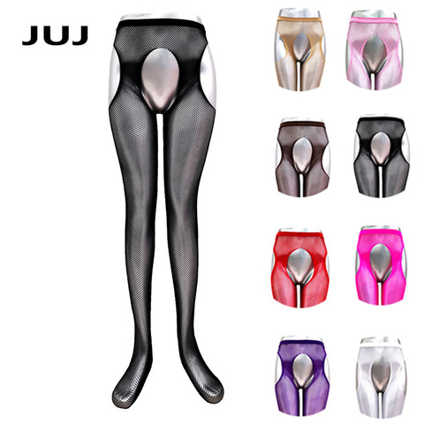Sexy Nylon Open Crotch Thin Leggings With Transparent Elasticity