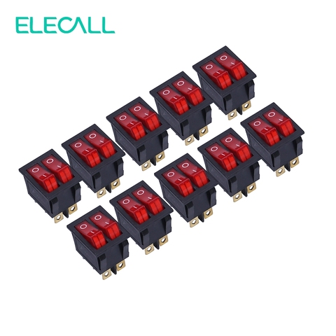 ELECALL 15A250V 20A125V  KCD8-212N  Red Button Rocker Switch 6 Pin Rocker Power Switch Double Rocker Switch 10pcs/lot ► Photo 1/1