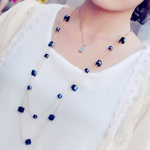 Square Rhinestones Golden Women Long Chain Sweater Necklace Metal Chain Fashion Jewelry Cross Necklace Woman ► Photo 1/5
