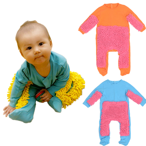 Baby Boys Girls Cleaning Mop Romper Baby Mop Clothes Long Sleeve