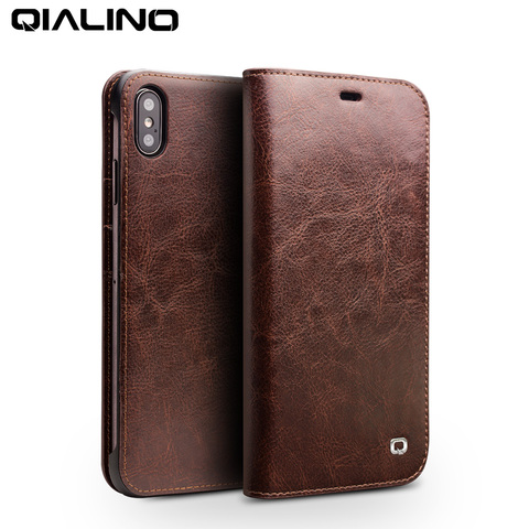 QIALINO Luxury Ultra Slim Phone Case for iPhone XS/XR Handmade Genuine Leather Wallet Card Slot Bag Flip Cover for iPhone XS Max ► Photo 1/6