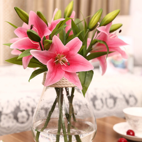 1pc 3 heads real touch PVC Artificial Silk Lily Flower Wedding Garden Decoration Home Farmhouse Decor Festival Gift A6540 ► Photo 1/6