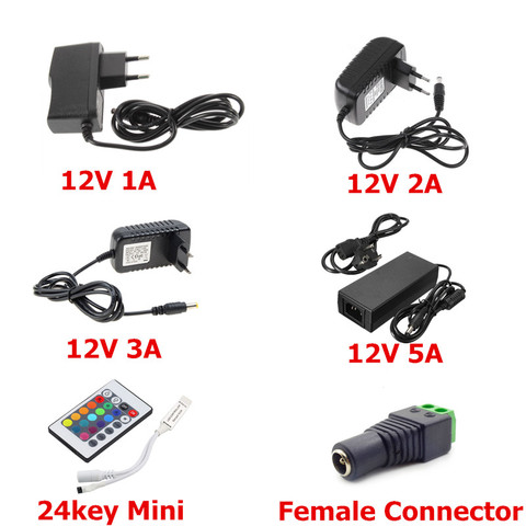LED Power Supply 12V 1A 2A 3A 5A Adapter Driver AC 100~240V Transformer EU US Plug With 24key IR Remote Controller And Connector ► Photo 1/6