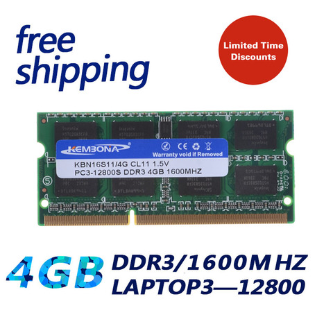 KEMBONA free shipping sodimm notebook laptop ddr3 4gb 1600mhz pc3-12800 laptop ddr3 4g full compatible ► Photo 1/1