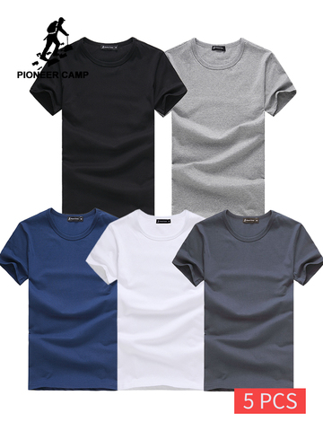 Pioneer Camp 5pcs Simple tshirt Creative Design Line Solid 100% Cotton T Shirts Men's New Arrival Short Sleeve Men t-shirt 2022 ► Photo 1/6