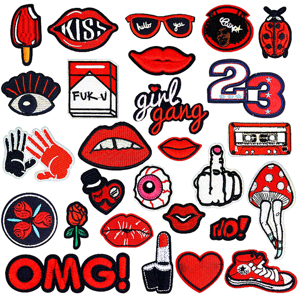 Embroidered iron on patches for clothing Red sequins Lips DIY Motif ZP