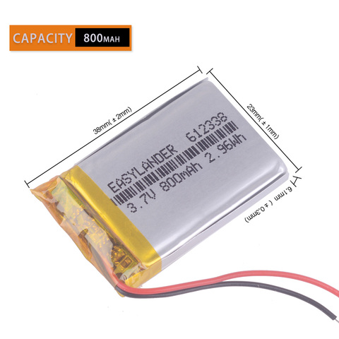 CE ROHS Lithium Polymer 3.7V 800mAh 612338 Li-Po Li ion Rechargeable Battery Lipo Cells for DVR GPS MP3 MP4 Cell Phone Speaker ► Photo 1/5