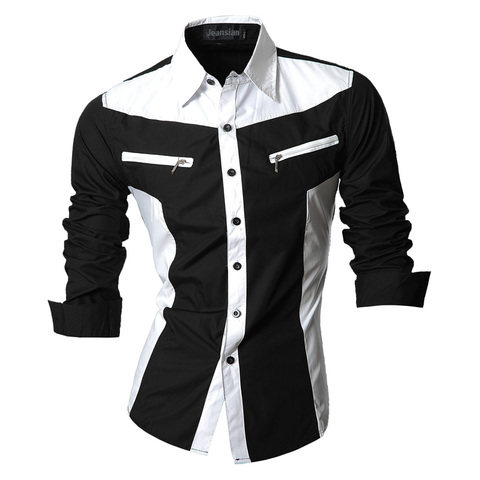 jeansian Spring Autumn Features Shirts Men Casual Shirt Long Sleeve Slim Fit Male Shirts Zipper Decoration (No Pockets) Z018 ► Photo 1/5