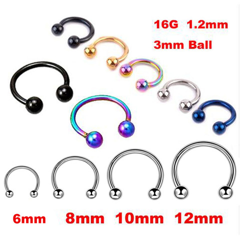 2 Pcs * 4 Color Surgical Stainless Steel Circular Barbells Horseshoe Nose Ring Lip BCR Body Piercing Earring Tragus Ring ► Photo 1/6