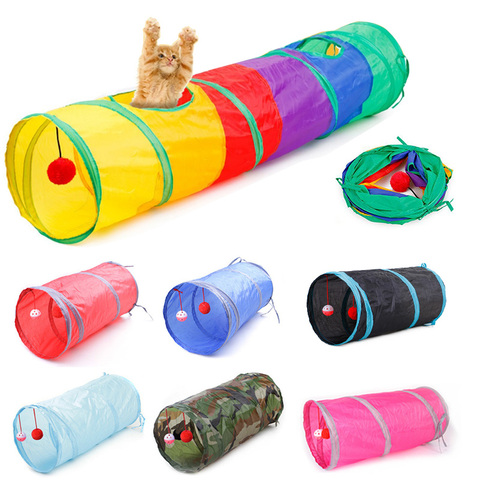 7 Color Funny Pet Cat Cave Tunnel Cat Play Rainbown Tunnel Brown Foldable 2 Holes Cat Tunnel Kitten Toy Bulk Toys Rabbit Tunnel ► Photo 1/4
