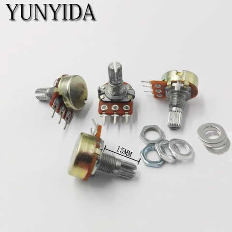 5PCS WH148 3pin  Linear Potentiometer 15mm Shaft With Nuts And Washers B1K  2K B5K B10K B20K B50K B100K B250K B500K B1M ► Photo 1/1