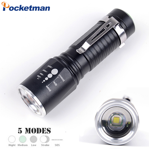 Powerful Zoomable XM-L T6 Flashlight 8000Lumens 5 Modes Waterproof Torch Tactical Flashlight Aluminum 18650 or AAA Battery ► Photo 1/6