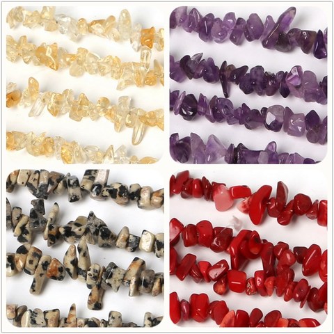 3-5mm Chip Shape Rubble Natural Stone Beads Selectable Materials: Coral Spot Strand 34