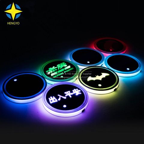 2PCS Universal RGB 7 Colors LED Light Luminous Car SUV Vehicle USB Rechargeable Cup Holder Bottom Pad Anti-slip Mat ► Photo 1/1