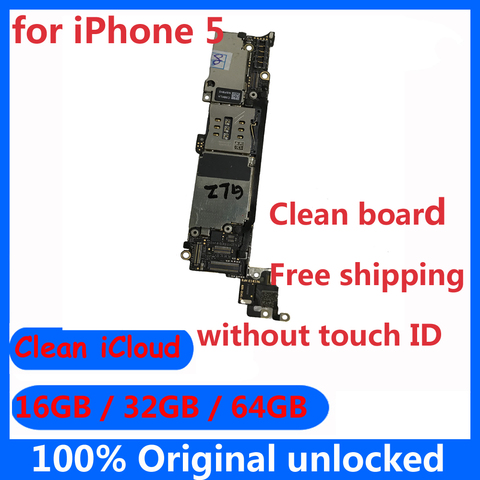 Motherboard for iphone5 100% Original unlocked Clean icloud for iphone 5 Mainboard without Touch ID Free shipping 16GB 32GB 64GB ► Photo 1/6