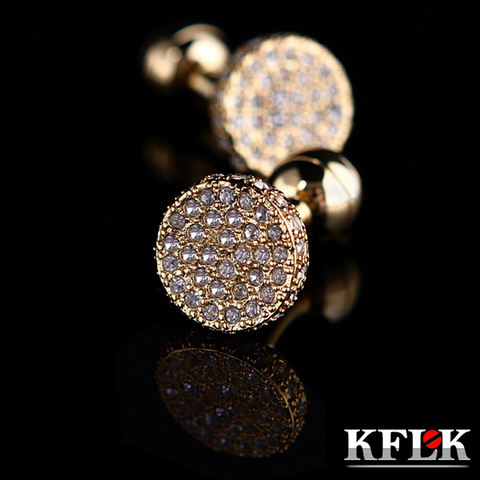 KFLK Jewelry shirt cufflinks mens Brand Light Yellow Gold Color Round Cuff link Button High Quality Luxury Wedding Free Shipping ► Photo 1/6