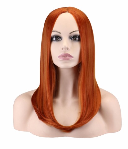 QQXCAIW Women Medium Long Straight Cosplay Dark Orange 50 Cm Synthetic Hair Wigs ► Photo 1/3