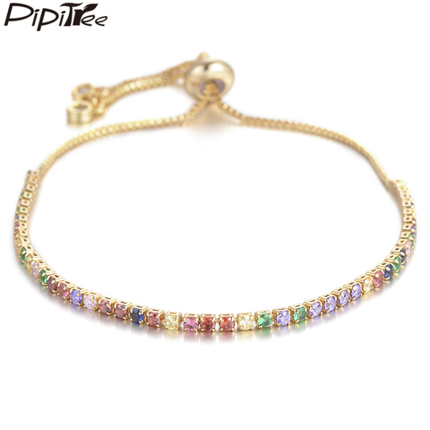 Pipitree Multi Cubic Zirconia Tennis Bracelet & Bangle for Women Copper Adjustable Chain Charm Bracelet Jewelry Pulseras Mujer ► Photo 1/6