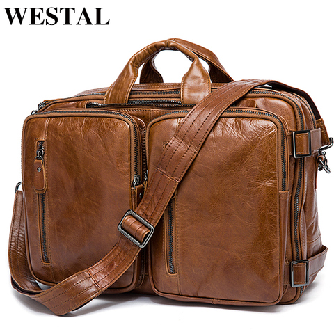 WESTAL Men's Briefcase messenger bag men leather male briefcase  laptop bags men's genuine leather bag office bags for men totes ► Photo 1/6