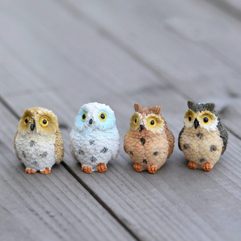 4pc Cute Owls Animal Figurines Resin Miniatures Figurine Craft Bonsai Pots Home Fairy Garden Ornament Decoration Terrarium Decor ► Photo 1/6