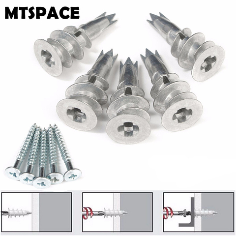 MTSPACE Durable 5pcs/Set Zinc Alloy Plasterboard Fixings Self Drill Cavity Wall Speed Anchor Plugs Including Screws 13mmx32mm ► Photo 1/6