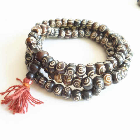 BRO530 Tibetan 108 Yak bone Rosary Necklace Tibet 8-9mm Hand Carved Wisdom Eye Prayer beads Mala ► Photo 1/3