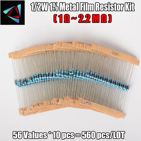 560pcs 1/2W 0.5Watt 1% 1-2.2M ohm 0.5W 56Values Metal Film Resistance Assorted kit Set ► Photo 1/2