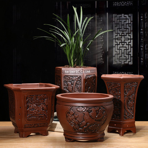 Purple Clay Flower Pots  Flower Pots Succulents Bonsai Macetas Classical Flower Clivia Pots Unglazed Ceramic Bonsai Pots ► Photo 1/5