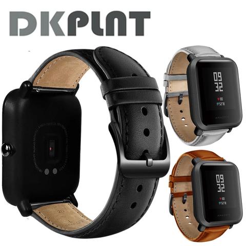 DKPLNT Black Buckle Genuine Leather for Xiaomi huami Amazfit Bip BIT PACE Lite Youth Watch Band strap fitness bracelet ► Photo 1/6