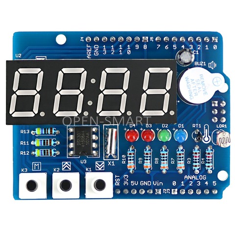 Clock Shield RTC module DS1307 module Multifunction Expansion Board with 4 Digit Display Light Sensor and Thermistor For Arduino ► Photo 1/6