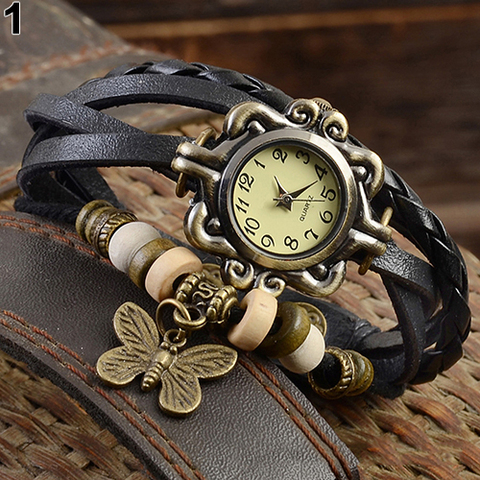 Women's Casual Vintage Multilayer Butterfly Faux Leather Bracelet Wrist Watch Ladies Female Clock Montre Femme Relogios 2017 Hot ► Photo 1/6