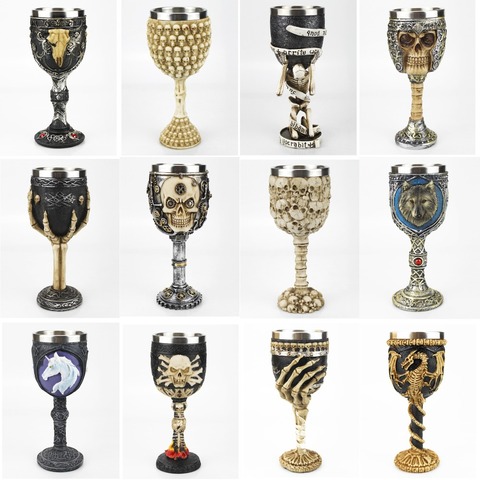 Gothic Wine Goblet Contain Dragon Claw Viking Skeleton Retro Stainless Steel&Resin Wine Glass BEST Halloween Gifts Bar Drinkware ► Photo 1/6