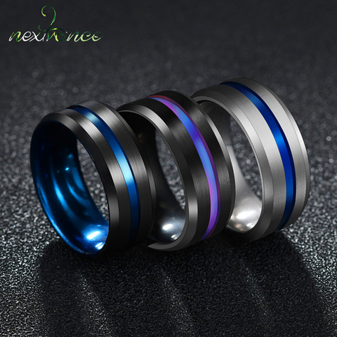 Nextvance Trendy 8MM Stainless Steel Black Blue Groove Ring For Men Wedding Bands Rainbow Rings Male Jewelry Drop shipping ► Photo 1/6