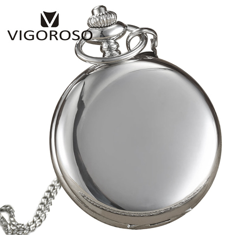 VIGOROSO Arabic Numerals Quartz Pocket Watch White Dial Men Watches Top Brand Vintage Style Silver Color Women Gift ► Photo 1/6