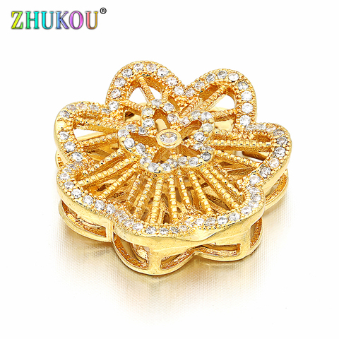 21mm Handmade Brass Cubic Zirconia Hollow Gold Flower Charms Connectors DIY Jewelry Bracelet Necklace Making, Model: VS57 ► Photo 1/5