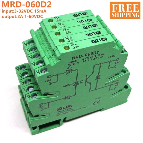 5PCS MRD-060D2 Innovative LED Indication 2A Input: 5V 12V 24V DC SSR Solid Sate Relay Interface DIN Rail Relay Module Switch ► Photo 1/6