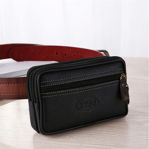 Mobile Phone Waist Bag For Men Testificate Belt Bag Leather Coin Purse Strap Pocket Cellphone Bag Clutch Bag Belt Waist Packs ► Photo 1/6