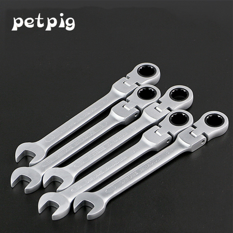 Petpig 6-24mm Flexible Head Ratcheting Wrench Keys Set Wrenches Combination Chromed Gear Spanner Tool Set Car Repair Ratchet ► Photo 1/6