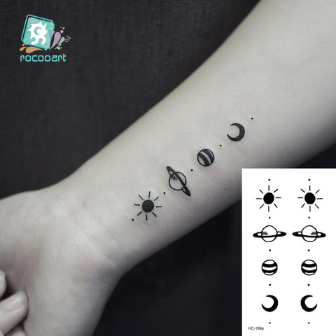 Water Transfer Tattoo Minimalist small sun moon tattoo Body Art Waterproof Temporary fake Tattoo for man woman kid 10.5*6cm ► Photo 1/6
