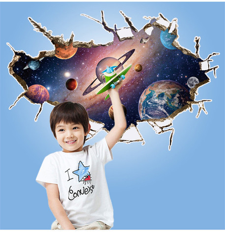 Astronauts nursery living room Bedroom backdrop Solar System wall stickers for kids rooms outer space 3d effect wall decals ► Photo 1/3