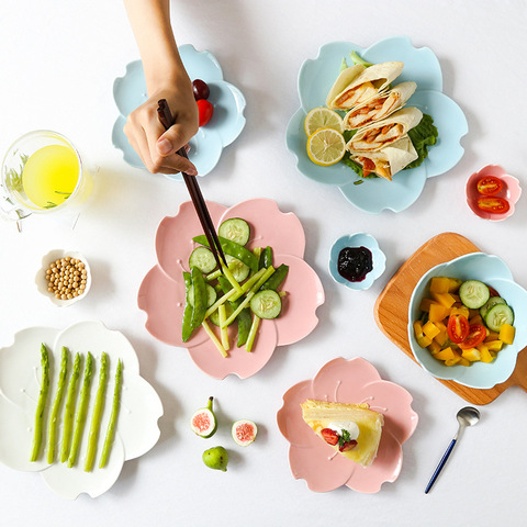 Japanese Sakura Bone China Dinner Plate Cherry Blossom Glaze Ceramic Plate Steak Fruit Nuts Tray Salad Bowl Snack Dishes Plate ► Photo 1/6