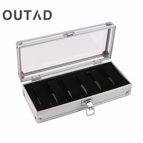 OUTAD Watch Box 6 Grid Insert Slots Jewelry Watches Display Storage Boxes Case Aluminium Organizer Holder Luxury Gift Winder ► Photo 1/6