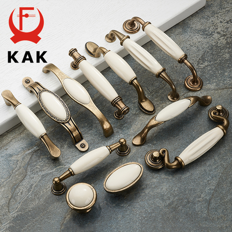 KAK Antique Bronze Ceramic White Cabinet Handles Zinc Alloy Drawer knobs Wardrobe Door Handle Simple European Furniture Hardware ► Photo 1/6
