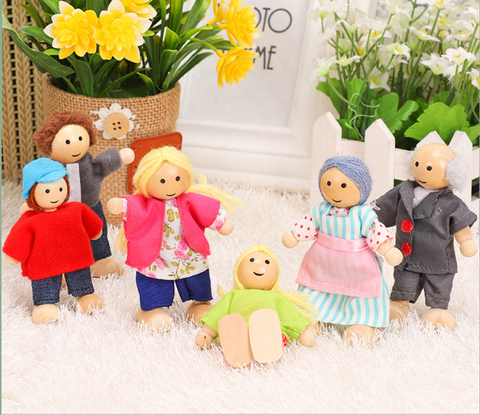 Happy doll family miniature 6 people set toy wooden jointed dolls children muppet pretend toys story-telling dressed characters ► Photo 1/6