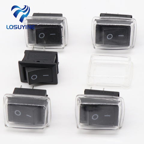5Pcs/Lot Black Push Button Mini Switch 6A-10A 110V 250V 2Pin Snap-in On/Off Rocker Switch 21MM*15MM with waterproof cover Black ► Photo 1/5