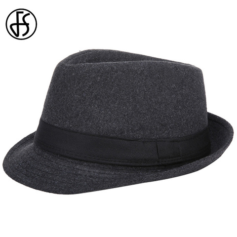 FS Mens Fedoras Black Panama Fashion Hat Imitate Wool Male Gangster Trilby Cap Casual Party Wide Brim England Style Jazz Hats ► Photo 1/5