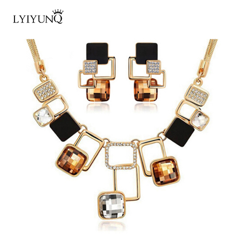 Luxury Austrian Crystals Square Jewelry Sets Geometric Earrings Square Pendant Snake Chain Necklace Jewelry Women Parure Bijoux ► Photo 1/6